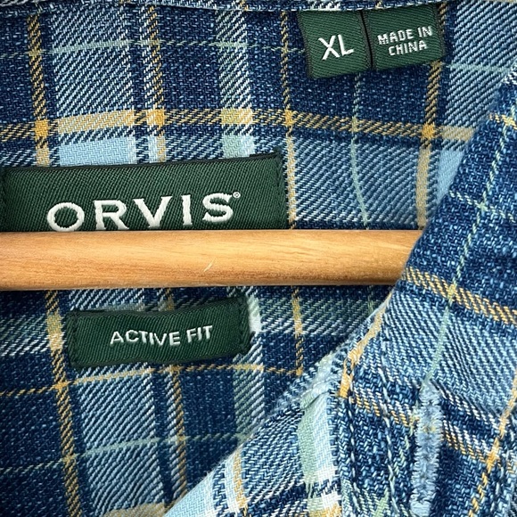 Orvis Blue Plaid Washed Indigo Active Fit Button Down Shirt Size XL - Picture 5 of 10